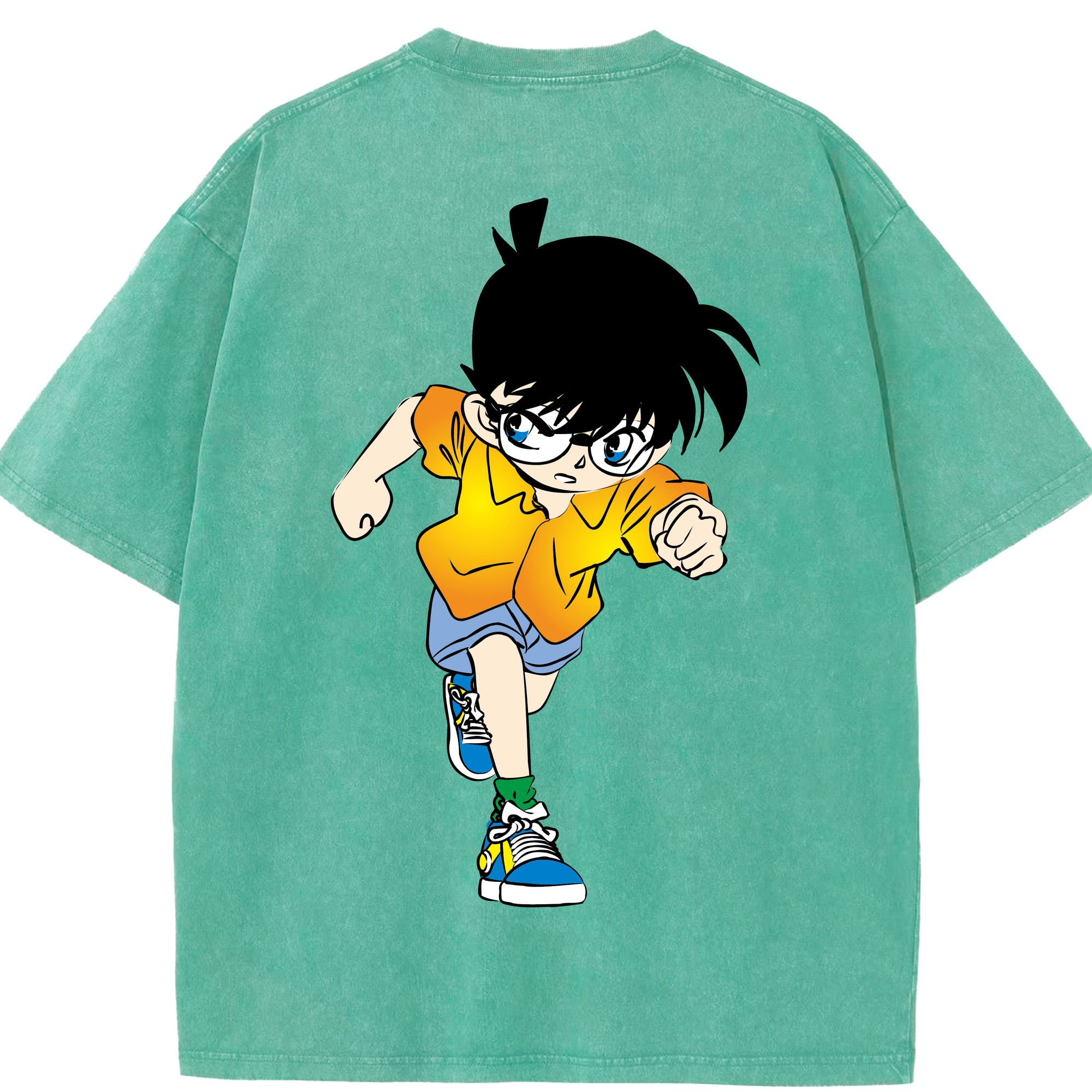 （画像用） 名探偵コナン 江戸川 コナン Detective Conan Conan Edogawa 綿100% ヴィンテージ風 半袖Tシャツ（背面プリント）